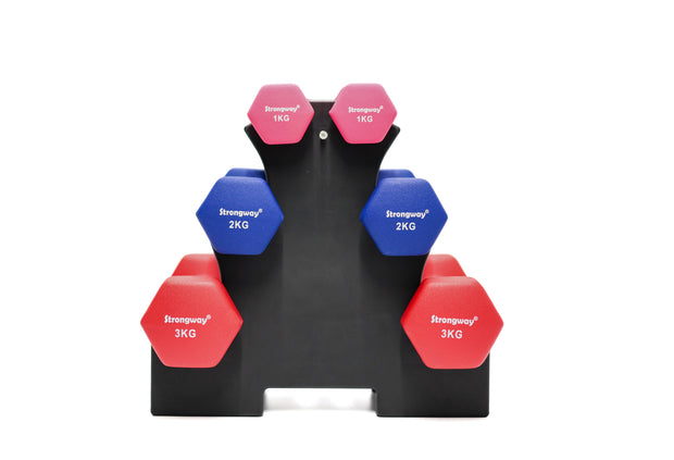 STRONGWAY Neoprene Hex Dumbbells With Stand