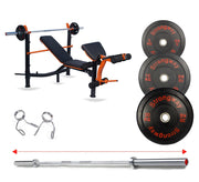 50KG / 70KG / 100KG Olympic Bumper Weight Plates + 6FT or 7FT Olympic Barbell + Adjustable Weight Bench with Barbell Rack
