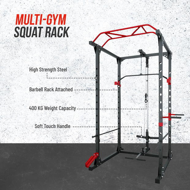 Ultimate Set - Olympic Weight Plates + Olympic Barbell + Multi-Gym Squat Rack + Adjustable Dumbbells + Weight Bench + Gym Mats