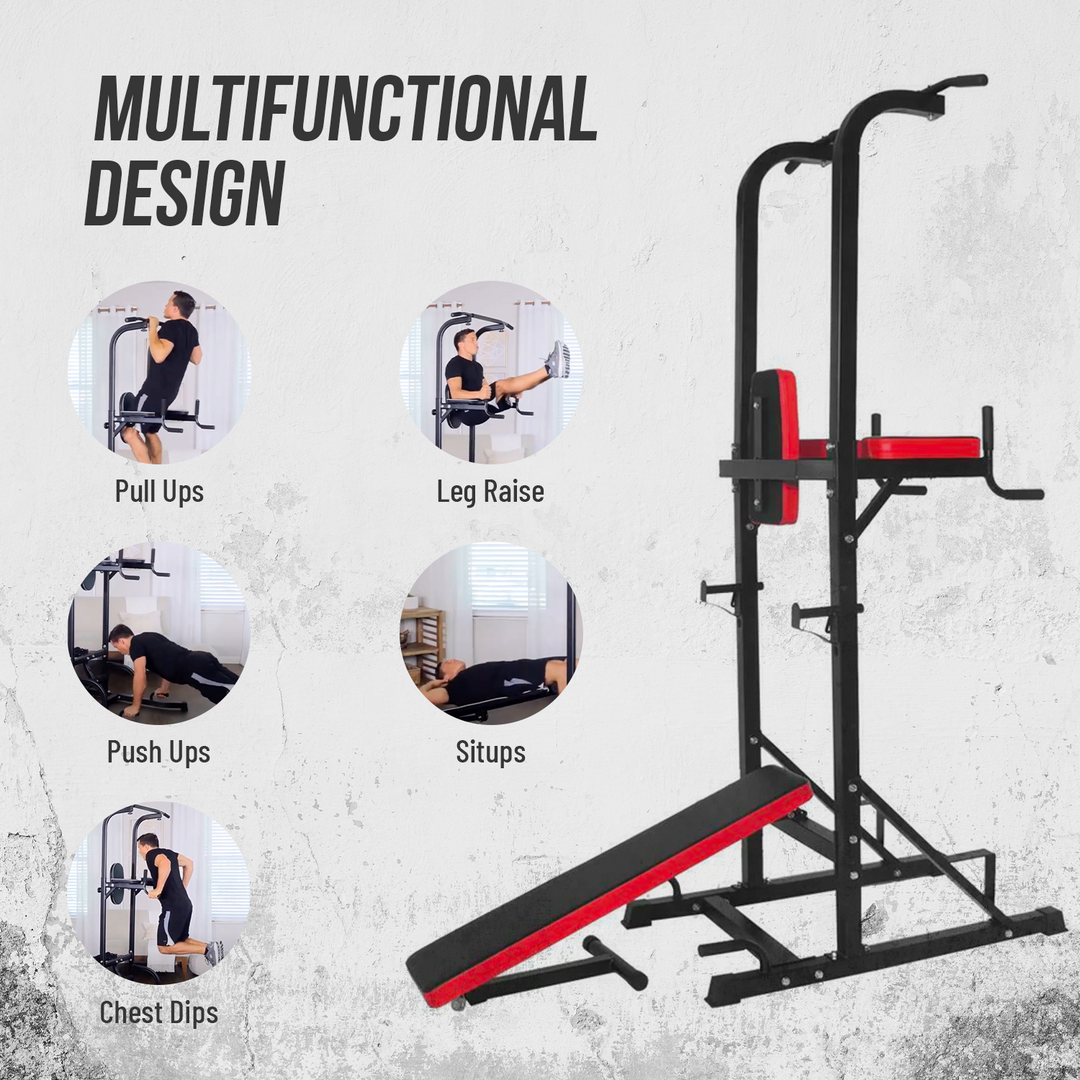 Multi Gym Power Tower Dip Station with Bench and Pull Up Bar Strongway Gym Supplies