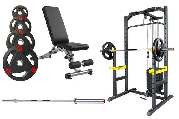 Strongway Half Power Rack with Weight Stack and Pulley System Packages