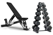 Strongway Gym Supplies 2.5-15KG PACKAGE / Adjustable Heavy Duty Commercial Grade Bench Complete Hex Dumbbells Set with Storage Stand + Adjustable Weight Bench Packages