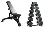 Strongway Gym Supplies 2.5-15KG PACKAGE / Adjustable Weight Bench (Heavy Duty) Complete Hex Dumbbells Set with Storage Stand + Adjustable Weight Bench Packages