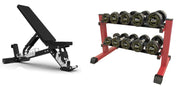 Strongway Gym Supplies 5-15KG PACKAGE / Adjustable Heavy Duty Commercial Grade Bench Complete Rubber Dumbbells Set with 2 Tier Storage Rack + Adjustable Weight Bench