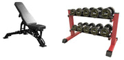 Strongway Gym Supplies 5-15KG PACKAGE / Adjustable Weight Bench (Heavy Duty) Complete Rubber Dumbbells Set with 2 Tier Storage Rack + Adjustable Weight Bench