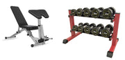 Strongway Gym Supplies 5-15KG PACKAGE / Adjustable Weight Bench with Preacher Curl and Leg Workout Complete Rubber Dumbbells Set with 2 Tier Storage Rack + Adjustable Weight Bench