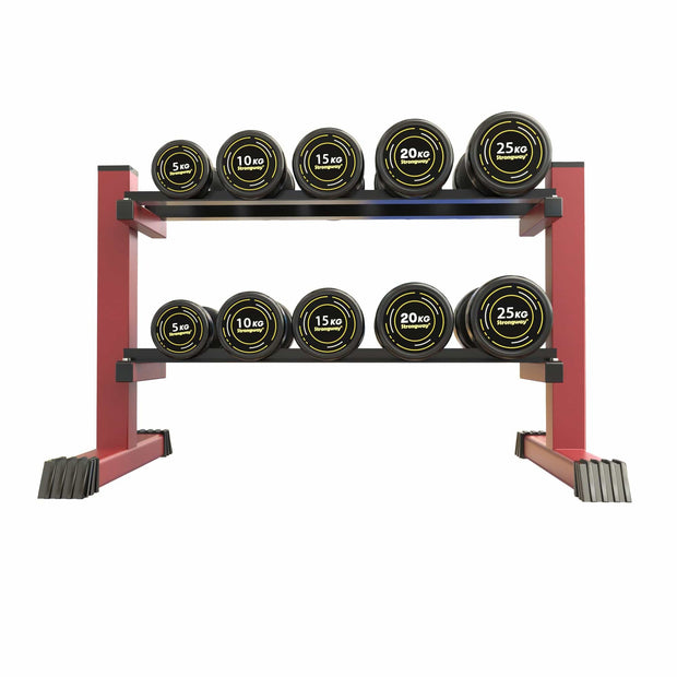 Strongway Gym Supplies Complete Rubber Dumbbells Set with 2 Tier Storage Rack + Adjustable Weight Bench