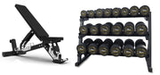 Strongway Gym Supplies 5-20KG PACKAGE / Adjustable Heavy Duty Commercial Grade Bench Complete Rubber Dumbbells Set with 3 Tier Storage Rack + Adjustable Weight Bench