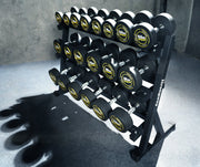 Strongway Gym Supplies Complete Rubber Dumbbells Set with 3 Tier Storage Rack + Adjustable Weight Bench