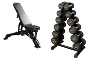 Strongway Gym Supplies 5-20KG PACKAGE / Adjustable Weight Bench (Heavy Duty) Complete Rubber Dumbbells Set with Storage Stand + Adjustable Weight Bench