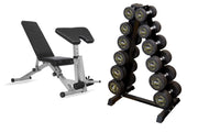 Strongway Gym Supplies 5-20KG PACKAGE / Adjustable Weight Bench with Preacher Curl and Leg Workout Complete Rubber Dumbbells Set with Storage Stand + Adjustable Weight Bench