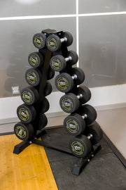 Strongway Gym Supplies Complete Rubber Dumbbells Set with Storage Stand + Adjustable Weight Bench