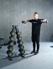 Strongway Gym Supplies Complete Rubber Dumbbells Set with Storage Stand + Adjustable Weight Bench