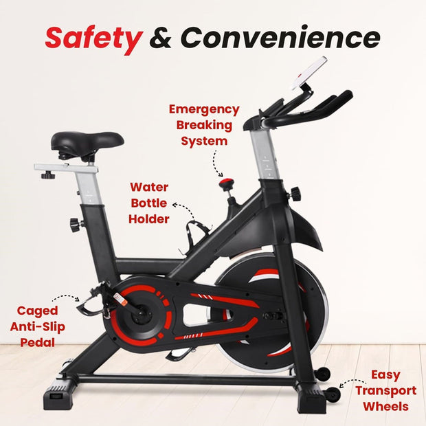 Strongway Gym Supplies Indoor Spin Exercise Bike – Adjustable Resistance and Performance Monitoring