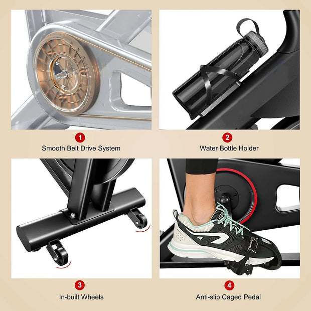 Strongway Gym Supplies Indoor Spin Exercise Bike – Adjustable Resistance and Performance Monitoring