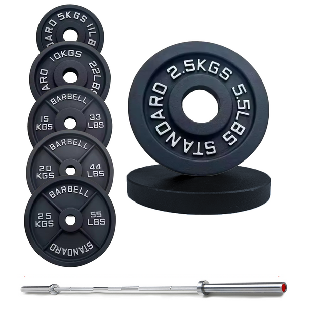 50KG / 70KG / 100KG Olympic Weight Plates + 6FT or 7FT Olympic Barbell Set