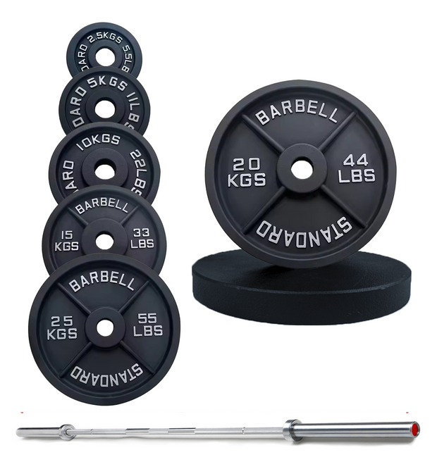 50KG / 70KG / 100KG Olympic Weight Plates + 6FT or 7FT Olympic Barbell Set