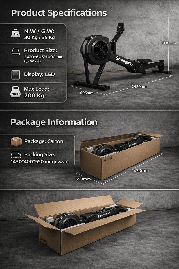 Row Erg - Rowing Machine with Air Resistance and Performance Monitor