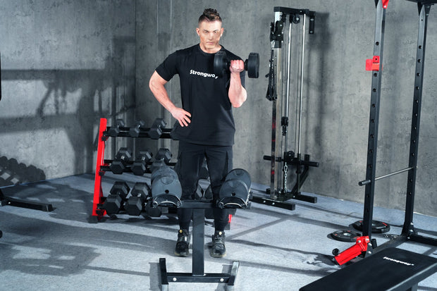 Strongway Gym Supplies Strongway 32KG Adjustable Dumbbells Set (PAIR) with Stand and Adjustable Weight Bench