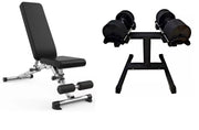 Strongway Gym Supplies 40KG Adjustable Dumbbells + Adjustable Bench / WITH Stand Strongway 40KG Adjustable Dumbbells Set (PAIR) with Stand and Adjustable Weight Bench