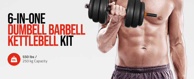 Strongway Gym Supplies Strongway Adjustable 6 in 1 Dumbbell Barbell Kettlebell Push Up Set - 20KG, 30KG and 40KG SETS