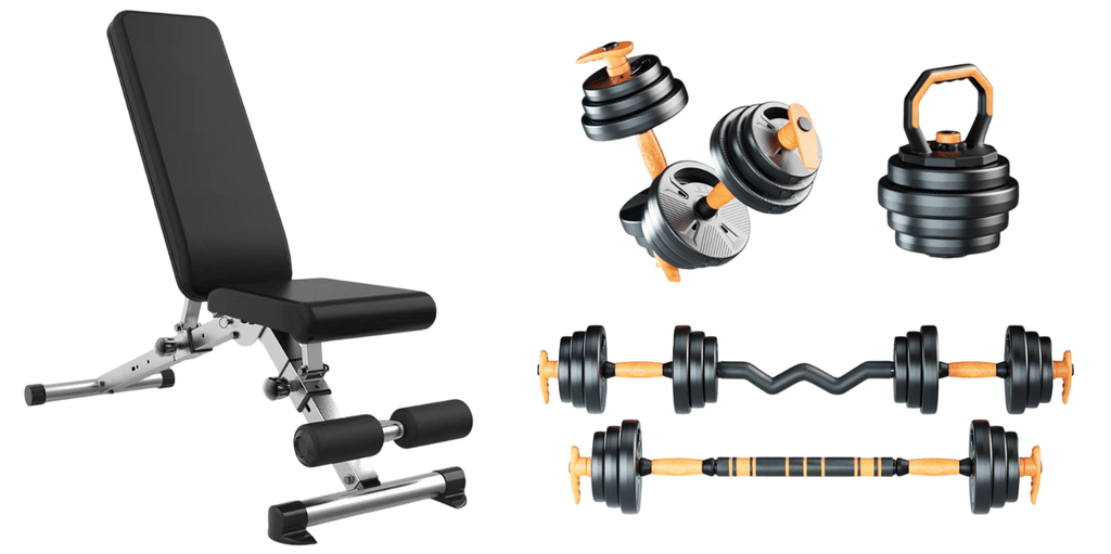 6-in-1 Dumbbell, Barbell Kettlebell Set with Bench – Strongway