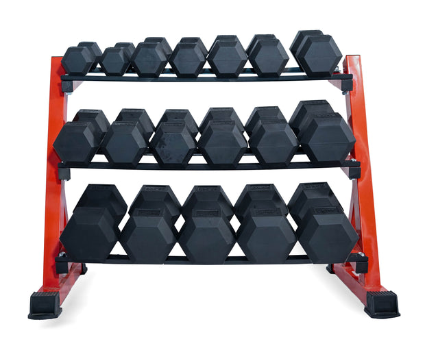 Strongway Gym Supplies Strongway Complete Hex Dumbbells Set with 3 Tier Storage Rack + Adjustable Weight Bench
