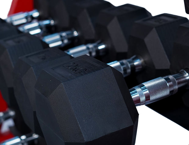 Strongway Gym Supplies Strongway Complete Hex Dumbbells Set with 3 Tier Storage Rack + Adjustable Weight Bench
