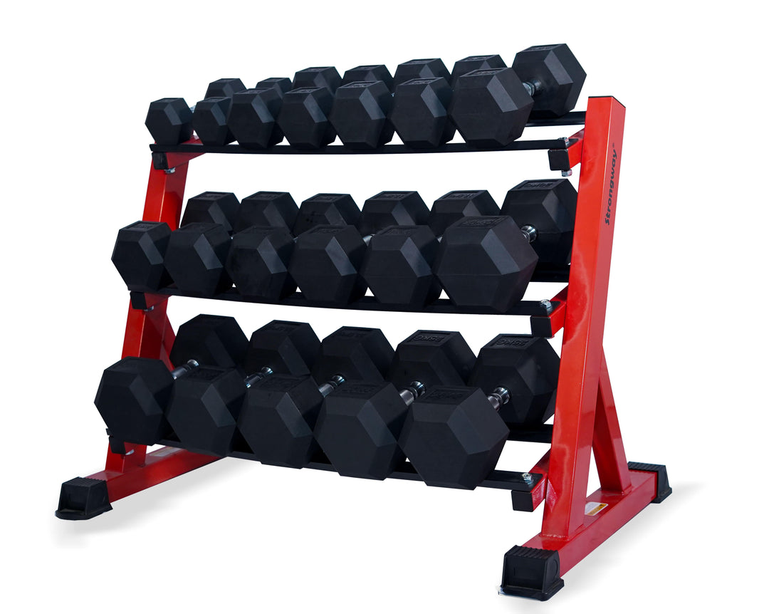 Strongway Complete Hex Dumbbells Set with Tier Storage Rack