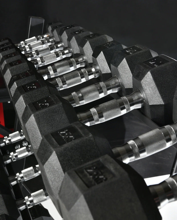 Strongway Gym Supplies Strongway Complete Hex Dumbbells Set with 3 Tier Storage Rack + Adjustable Weight Bench