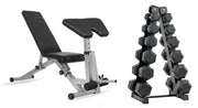 Strongway Gym Supplies 2.5-15KG SET + WEIGHT BENCH Strongway Complete Hex Dumbbells Set with Storage Stand and Adjustable Weight Bench