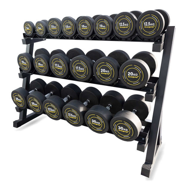 Strongway Gym Supplies Strongway Complete Rubber Dumbbells Set with 3 Tier Storage Rack