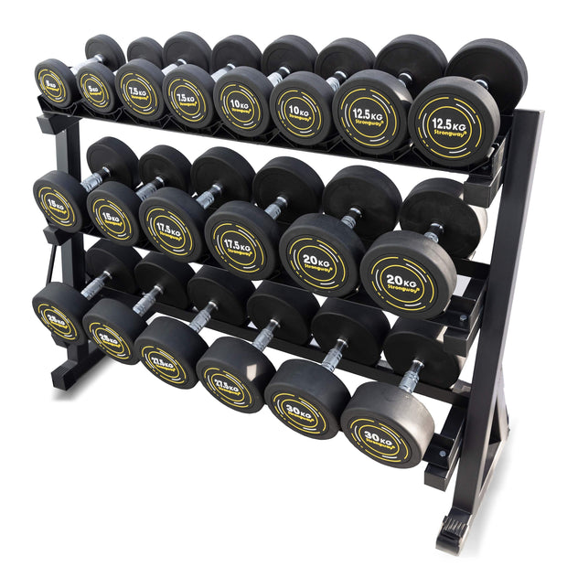 Strongway Gym Supplies Strongway Complete Rubber Dumbbells Set with 3 Tier Storage Rack