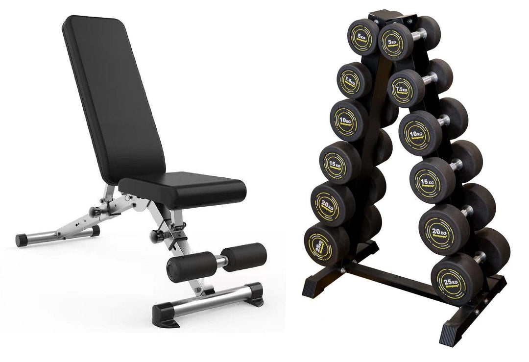 STRONGWAY™ Complete Rubber Dumbbells Set with Storage Stand Rack