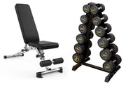 Strongway Gym Supplies 5-20KG SET + WEIGHT BENCH Strongway Complete Rubber Dumbbells Set with Storage Stand and Adjustable Weight Bench