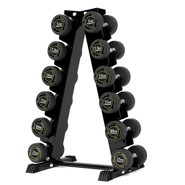 Strongway Gym Supplies Strongway Complete Rubber Dumbbells Set with Storage Stand and Adjustable Weight Bench