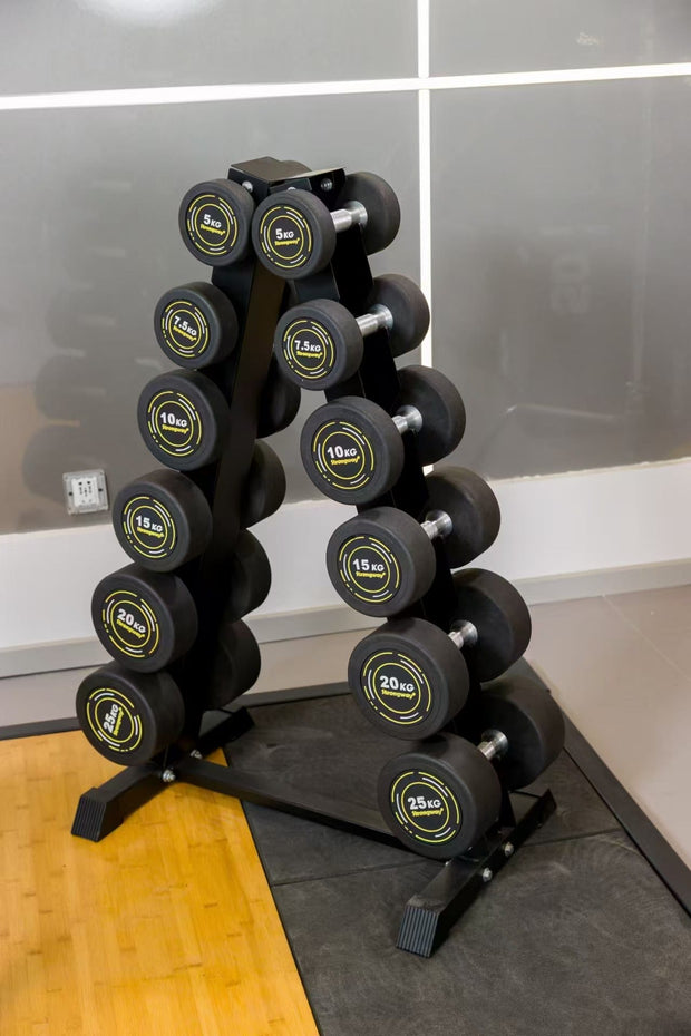 Strongway Gym Supplies Strongway Complete Rubber Dumbbells Set with Storage Stand and Adjustable Weight Bench