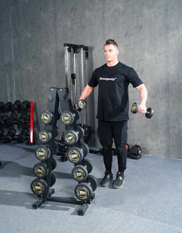 Strongway Gym Supplies Strongway Complete Rubber Dumbbells Set with Storage Stand