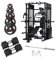 Strongway Gym Supplies 50KG Weight Plates + Multi Gym Smith Machine + Adjustable Weight Bench / + 7FT Barbell / + 32KG Adjustable Dumbbells (PAIR) Strongway ELITE Multi Gym Smith Machine with Weights Packages