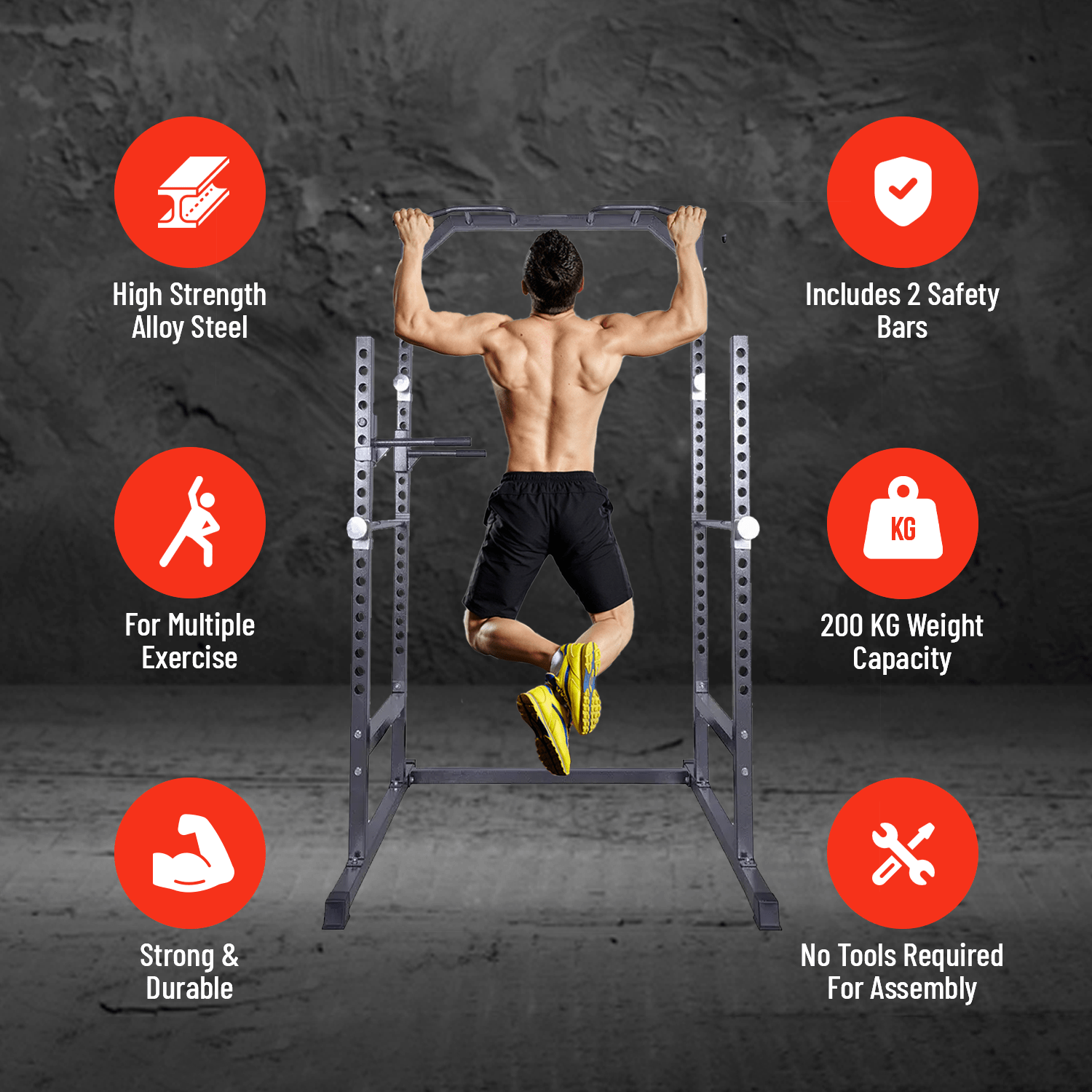 Strongway Half Power Cage Multi Gym Squat Rack + Dip Station Tower