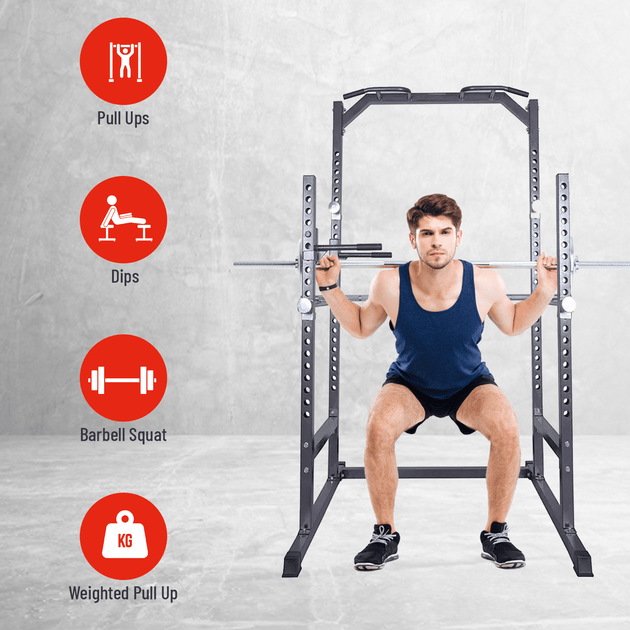 Strongway Half Power Cage Multi Gym Squat Rack + Dip Station Tower