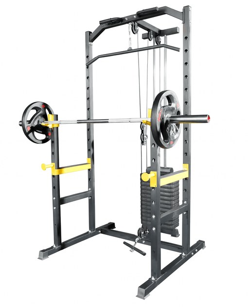 Mercy Rack Machine Strongway Half Power Rack with Weight Stack and Pulley System