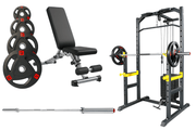 Strongway Gym Supplies 50KG Weight Plates + Half Power Rack with 75KG Weight Stack / + 6FT Olympic Barbell / + Adjustable Weight Bench (Foldable) Strongway Half Power Rack with Weight Stack and Pulley System Packages