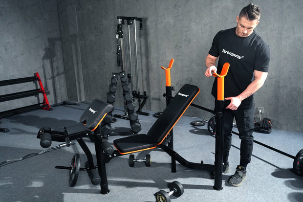 Strongway Gym Supplies Strongway Heavy Duty Multi Gym Machine - Adjustable Weight Bench with Barbell Rack