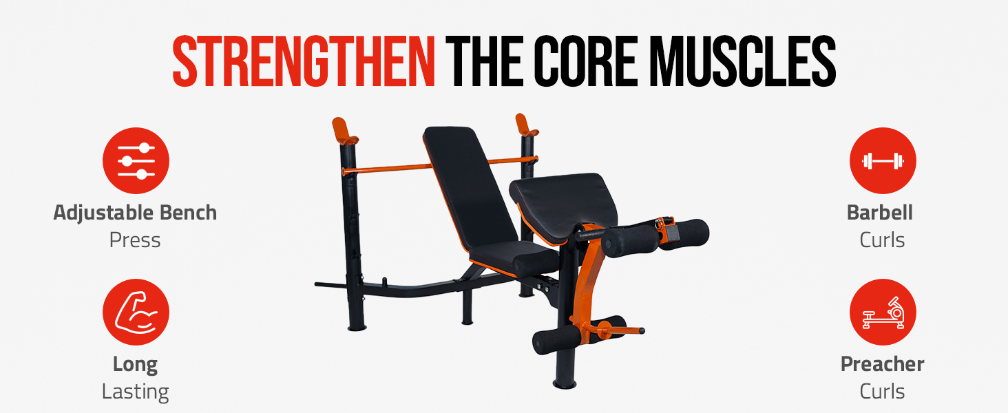 Multi Gym Machine - Adjustable Weight Bench with Barbell Rack