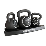 Strongway Gym Supplies Strongway Kettlebell Set - 2.5KG 5KG 7.5KG Kettlebells with Stand