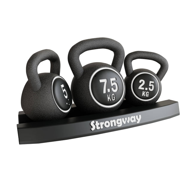 Strongway Gym Supplies Strongway Kettlebell Set - 2.5KG 5KG 7.5KG Kettlebells with Stand