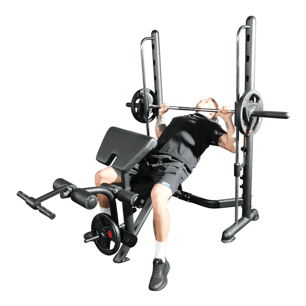 Strongway Gym Supplies Strongway Multi-Function Adjustable Bench with Preacher Curl, Leg Extension, Smith Bar & Weights Sets