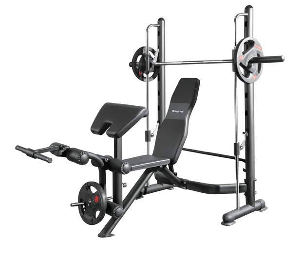 Strongway Gym Supplies Strongway Multi-Function Adjustable Bench with Preacher Curl, Leg Extension, Smith Bar & Weights Sets