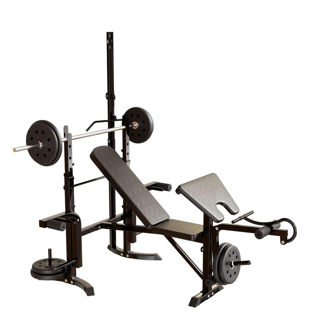 Multi Gym Machine Adjustable Weight Bench with Barbell Rack